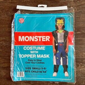 Vintage Ben Cooper Frankenstein Monster Halloween Costume wtih Topper Mask